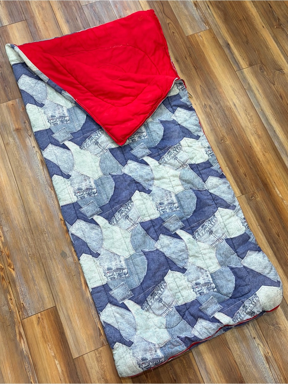 Vintage 70s Patchwork Denim Printed Sleeping Bag